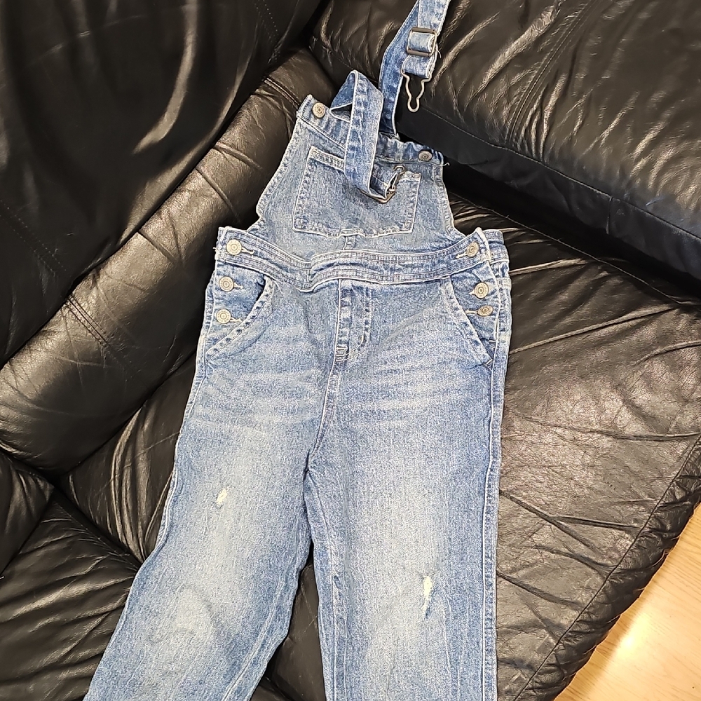 Cat & Jack Blue Denim Overalls with Distressed Look